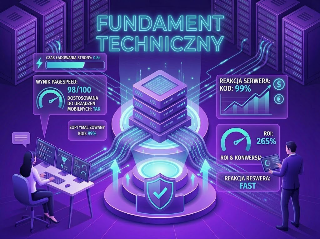 Fundament techniczny i optymalizacja PageSpeed. Wykorzystuję technologie, które są przyszłościowe i pozwalają na łatwą rozbudowę serwisu w miarę rozwoju Twojego biznesu.