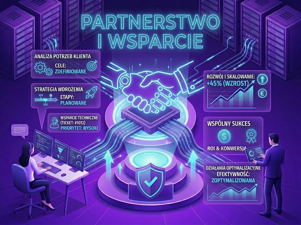 Partnerstwo i wsparcie po wdrożeniu projektu. Wybierając mnie, zyskujesz dedykowanego opiekuna Twojego cyfrowego wizerunku, który zawsze odbiera telefon i szuka najlepszych rozwiązań.